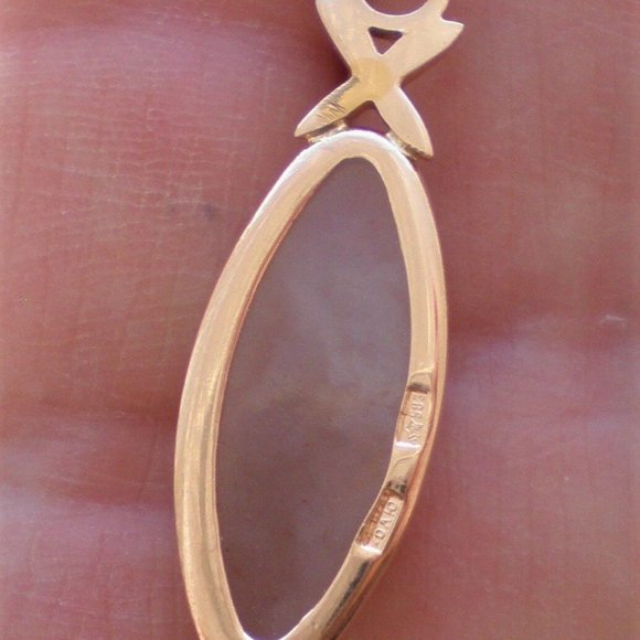 Vintage Russian Soviet USSR Solid 14K 583 Rose Pink Gold Pink Chalcedony Pendant - Picture 4 of 6